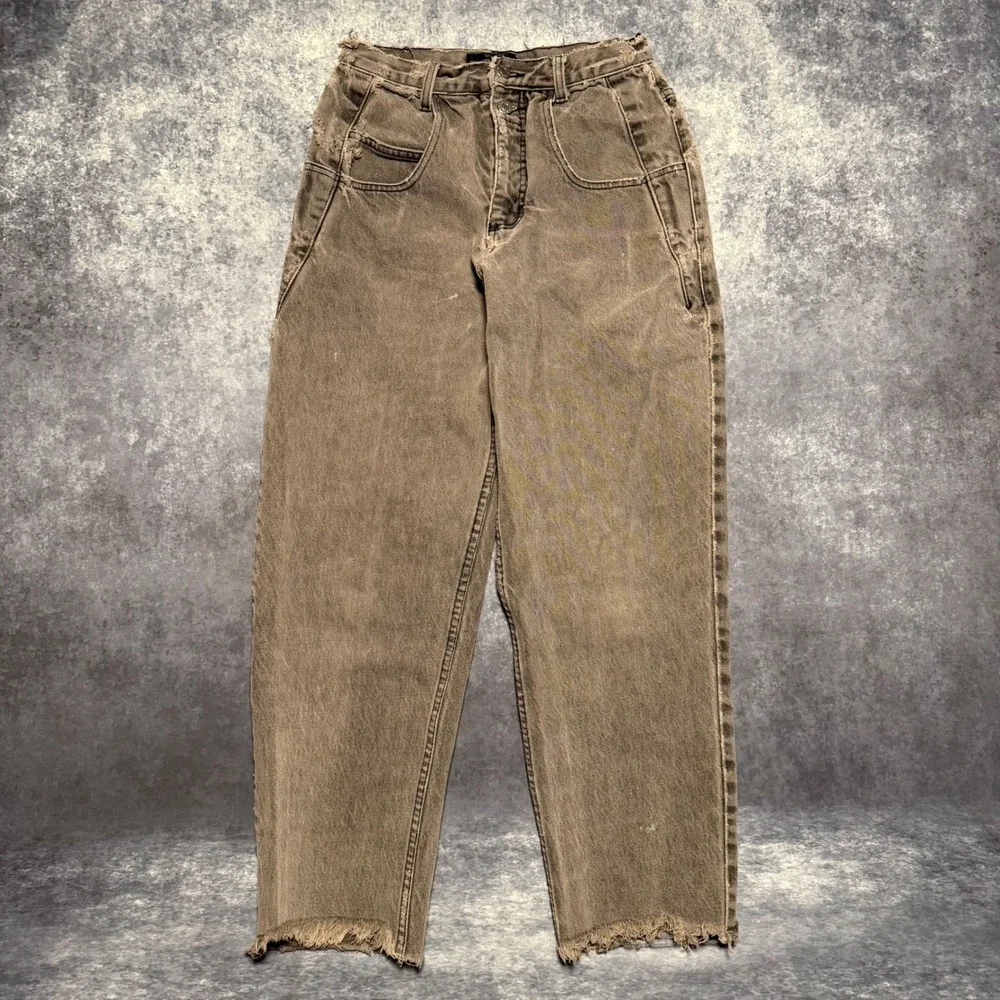 Vtg GUESS Gray Wash‎ Denim Mom Jeans Distressed Frayed Cropped Size 30 x 28
